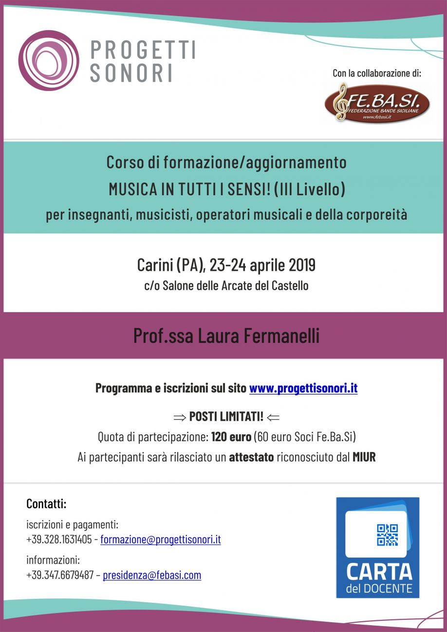 Corso di Propedeutica Musicale 23 e 24 aprile 2019 – CARINI (Pa) – Docente: LAURA FERMANELLI