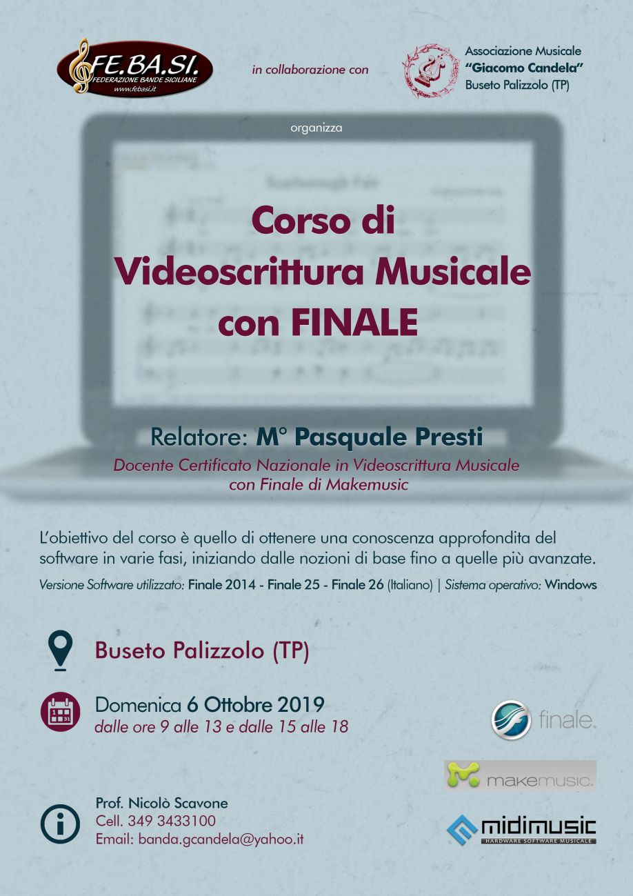 Corso di Video Scrittura Musicale con FINALE – 17-11-19 – Buseto Palizzolo (TP)