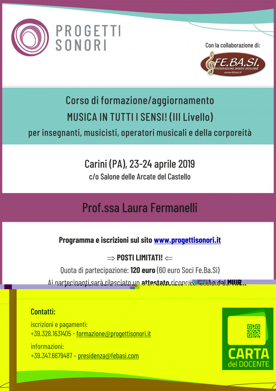 Corso di Propedeutica Musicale 23 e 24 aprile 2019 – CARINI (Pa) – Docente: LAURA FERMANELLI