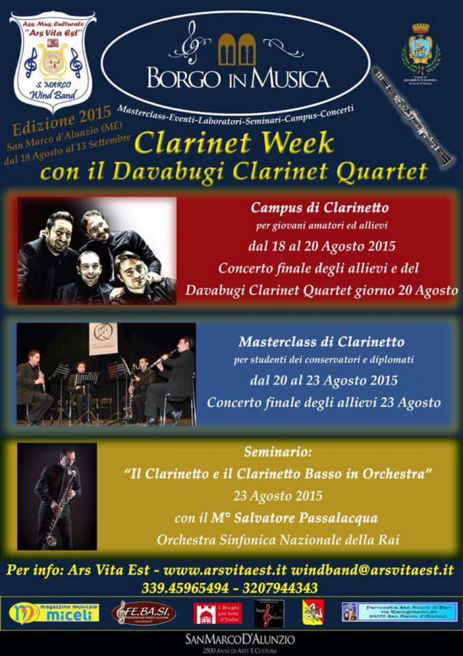 Campus di CLARINETTI – Davabugi Clarinet quartet dal 18 al 20 agosto 2015