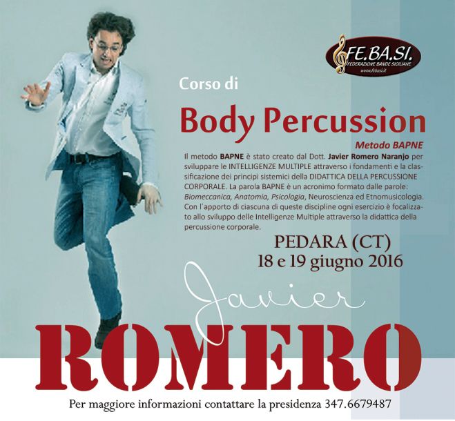 3° Corso di Body Percussion – docente: Javier ROMERO – 18 e 19 giugno 2016 – PEDARA (CT)